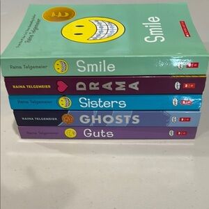 Raina Telgemeier Graphic Novels series.  Set of 5.  Guts.  Ghost. Drama. Smile